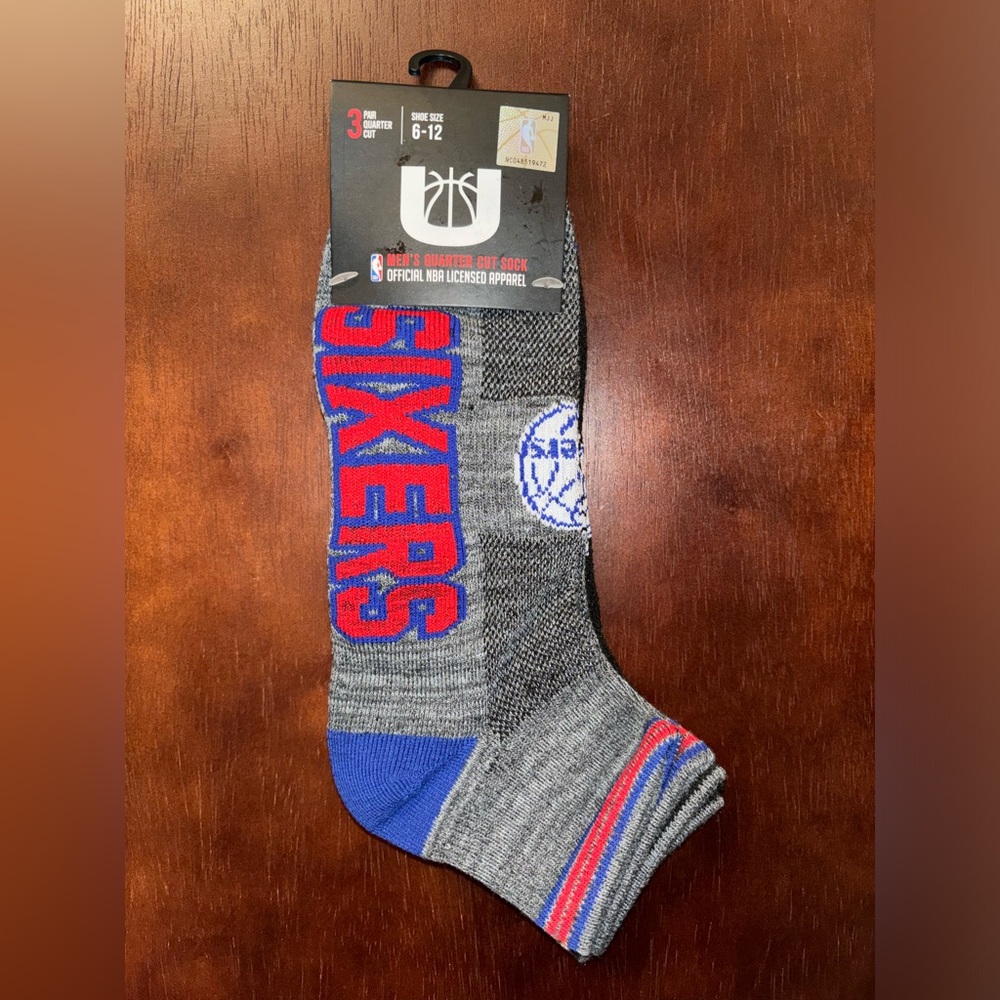 NBA Ultra Game Philadelphia 76ers Men’s Quarter Cut Socks 3 Pair Shoe Size 6-12